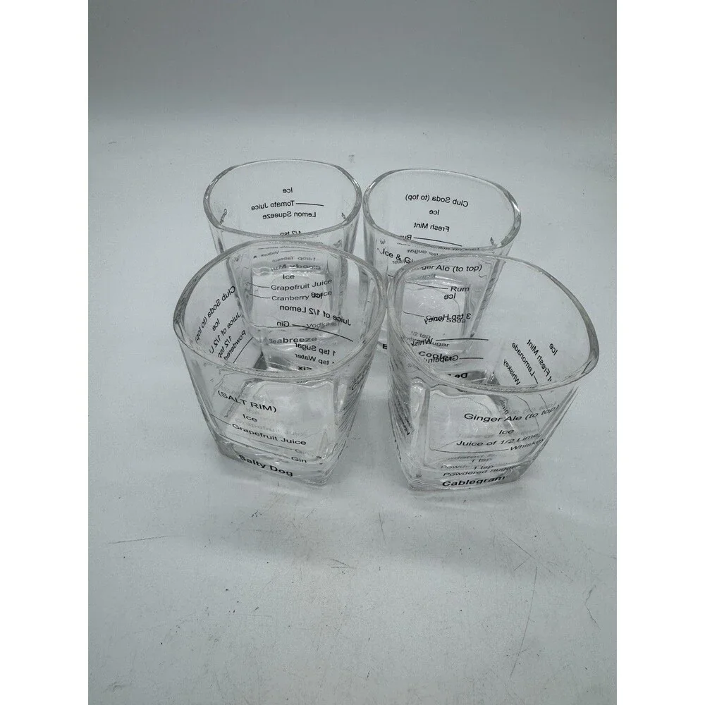 Vintage Bar Glass set of 4 with Recipes Unbranded Clear Glass